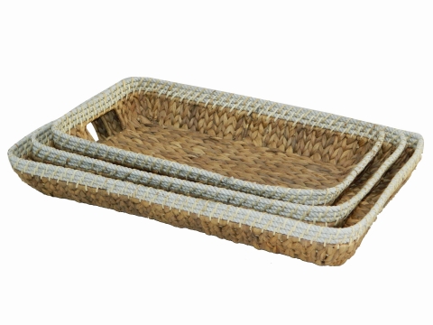 3pc water hyacinht tray with rope rim
